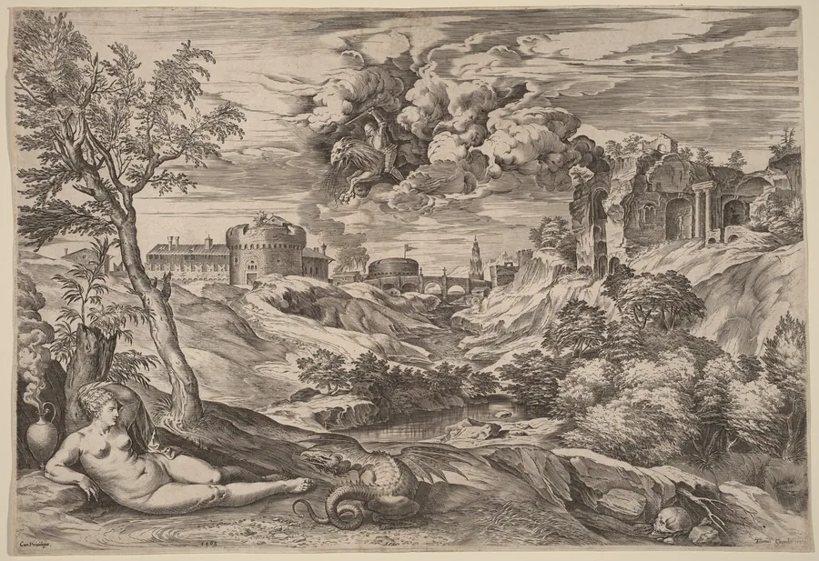 Landscape with Roger Liberating Angelica by Cornelis Cort