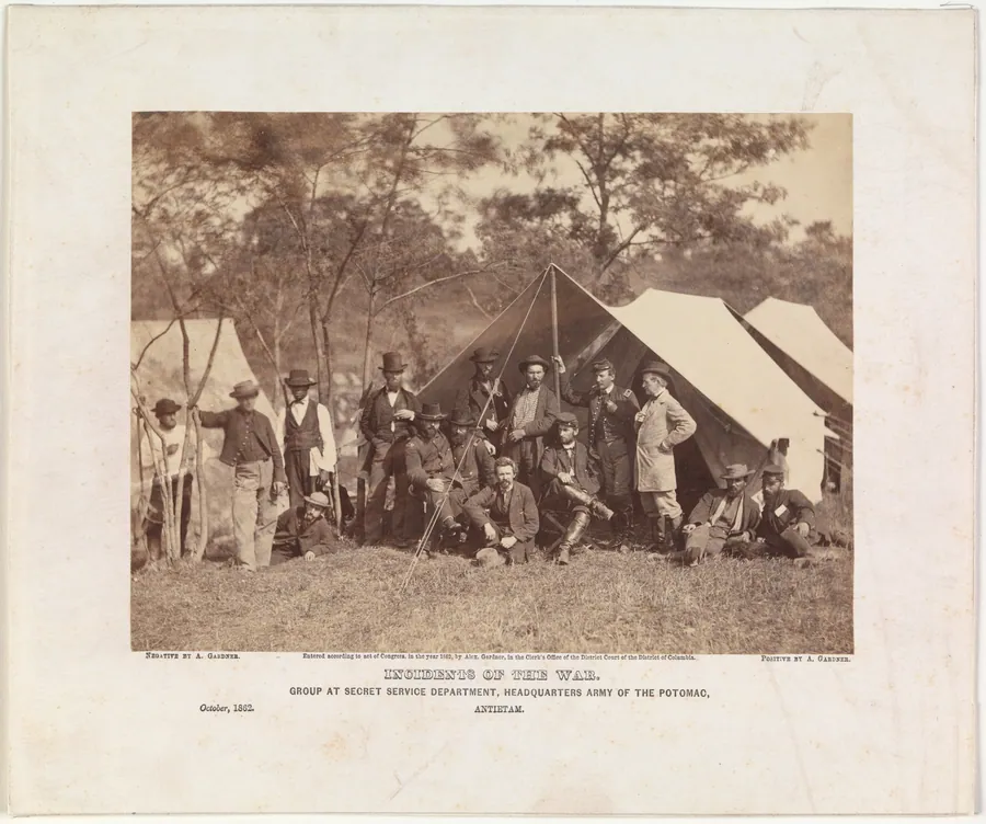 Group at Secret Service Department, Headquarters, Army of the Potomac, Antietam, October 1862 by Alexander Gardner
