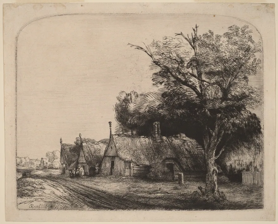 Landscape with Three Gabled Cottages beside a Road by Rembrandt van Rijn