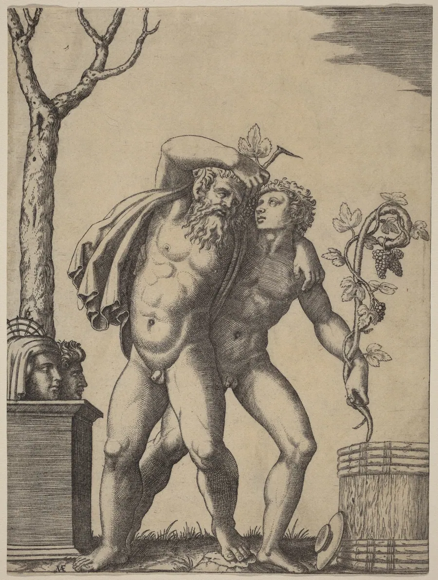A Young and an Old Bacchant by Marcantonio Raimondi