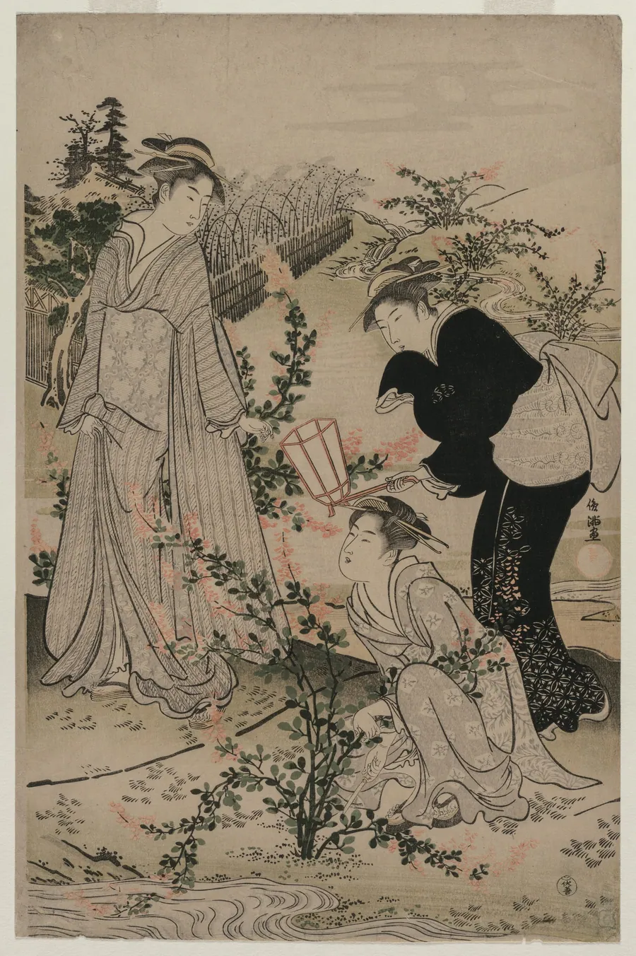 Women Cutting Branches of Bush Clover; The Noji Tama River in Omi Province, from an untitled series of the Six Tama Rivers by Kubo Shunman