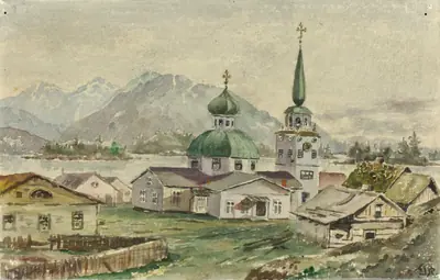 Rear View of Greek Church, Sitka, 1888