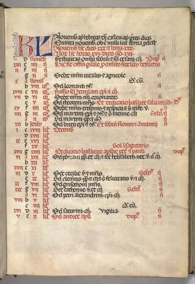 Missale: Fol. 8r: November Calendar Page