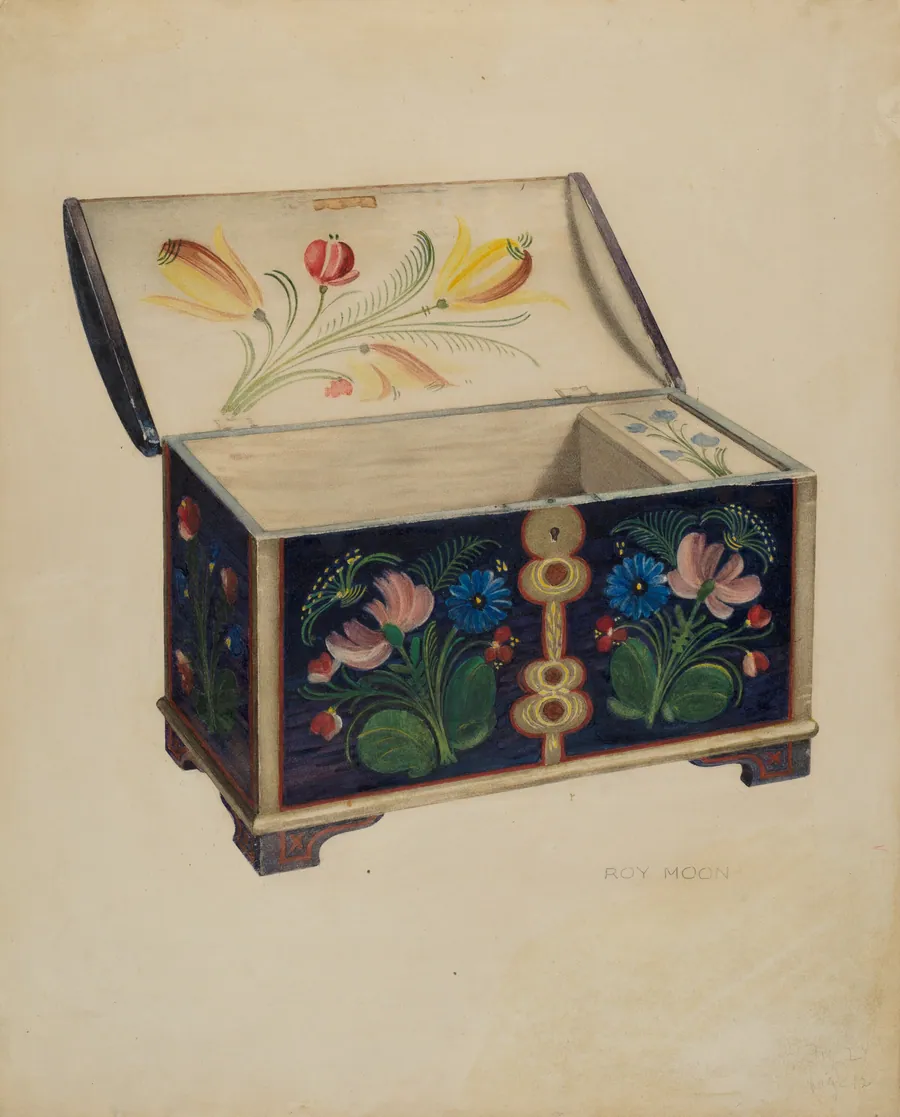 Painted Wooden Chest or Casket by Roy Moon