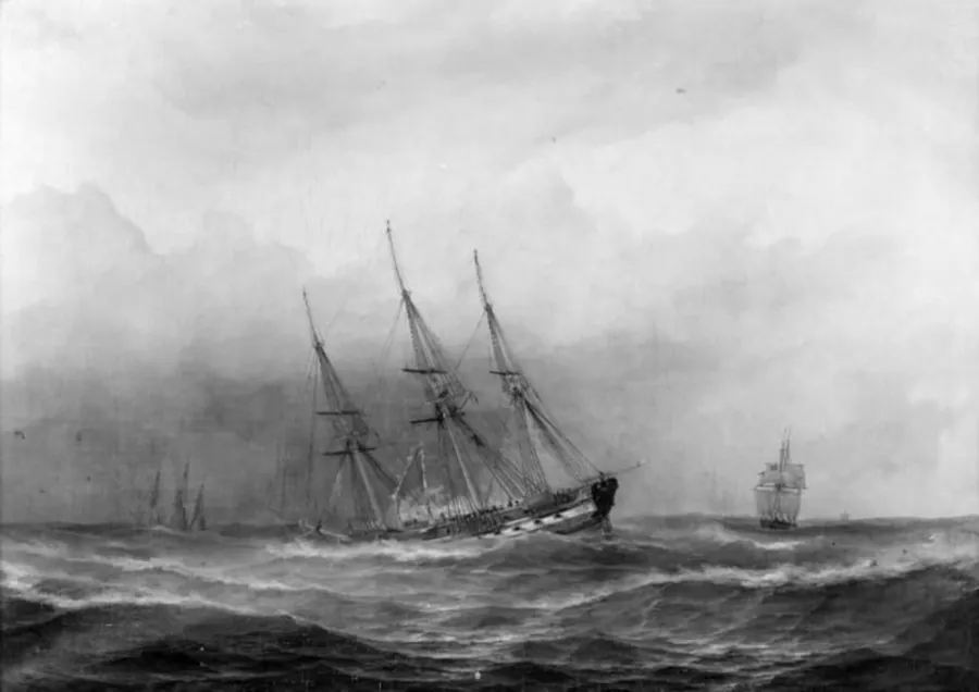 Fregatten "Nymphen" i en storm i året 1832 by Friedrich Theodore Kloss