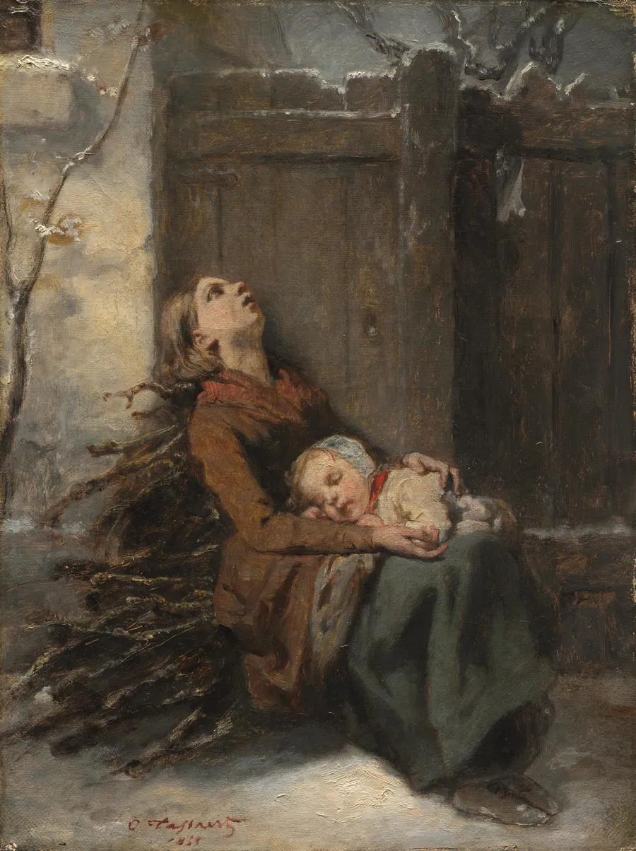 Destitute Mother and Child in Winter by Octave Tassaert