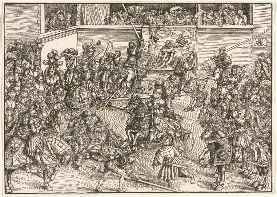 The Second Tournament with the Tapestry of Sampson and the Lion by Lucas Cranach