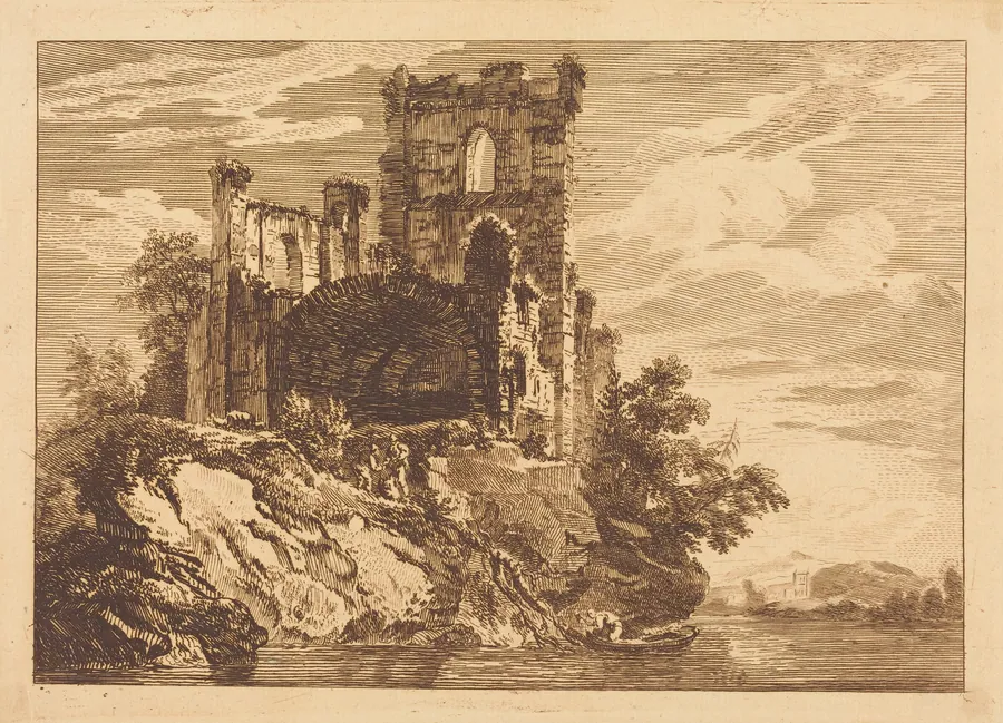 Ruins by a River with a Man in a Boat by Paul Sandby