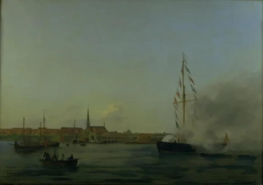 Havnen ved Nyborg. I forgrunden kutteren "Neptun" by Friedrich Theodore Kloss