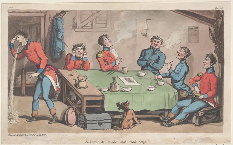 Learning to Smoke and Drink Grog by Thomas Rowlandson