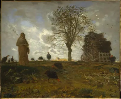 Autumn Landscape with a Flock of Turkeys