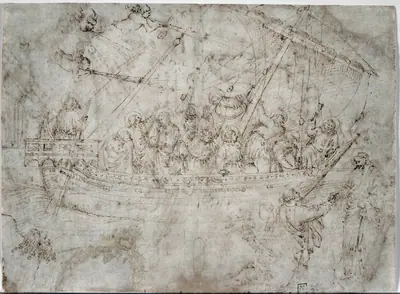 Two Drawings of Ships (verso)