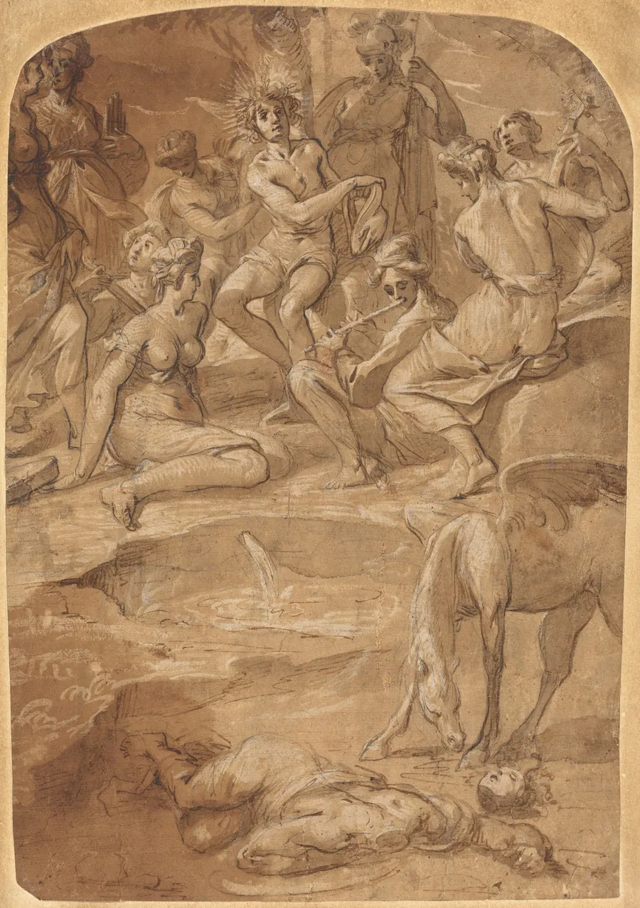 Apollo and the Muses on Mount Parnassus by Johann Christoph Storer