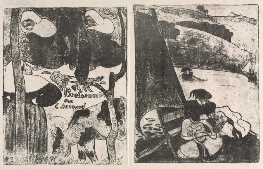 Les Bretonneries: Title Page (Page de Titre) and The Return from the Pilgrimage (Le Retour du Pardon) by Émile Bernard