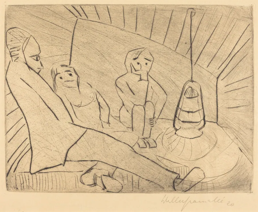 Three People in an Atelier by Walter Gramatté