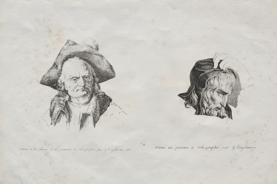 Receuil d'essais lithographiques:  Deux têtes by Godefroy Engelmann