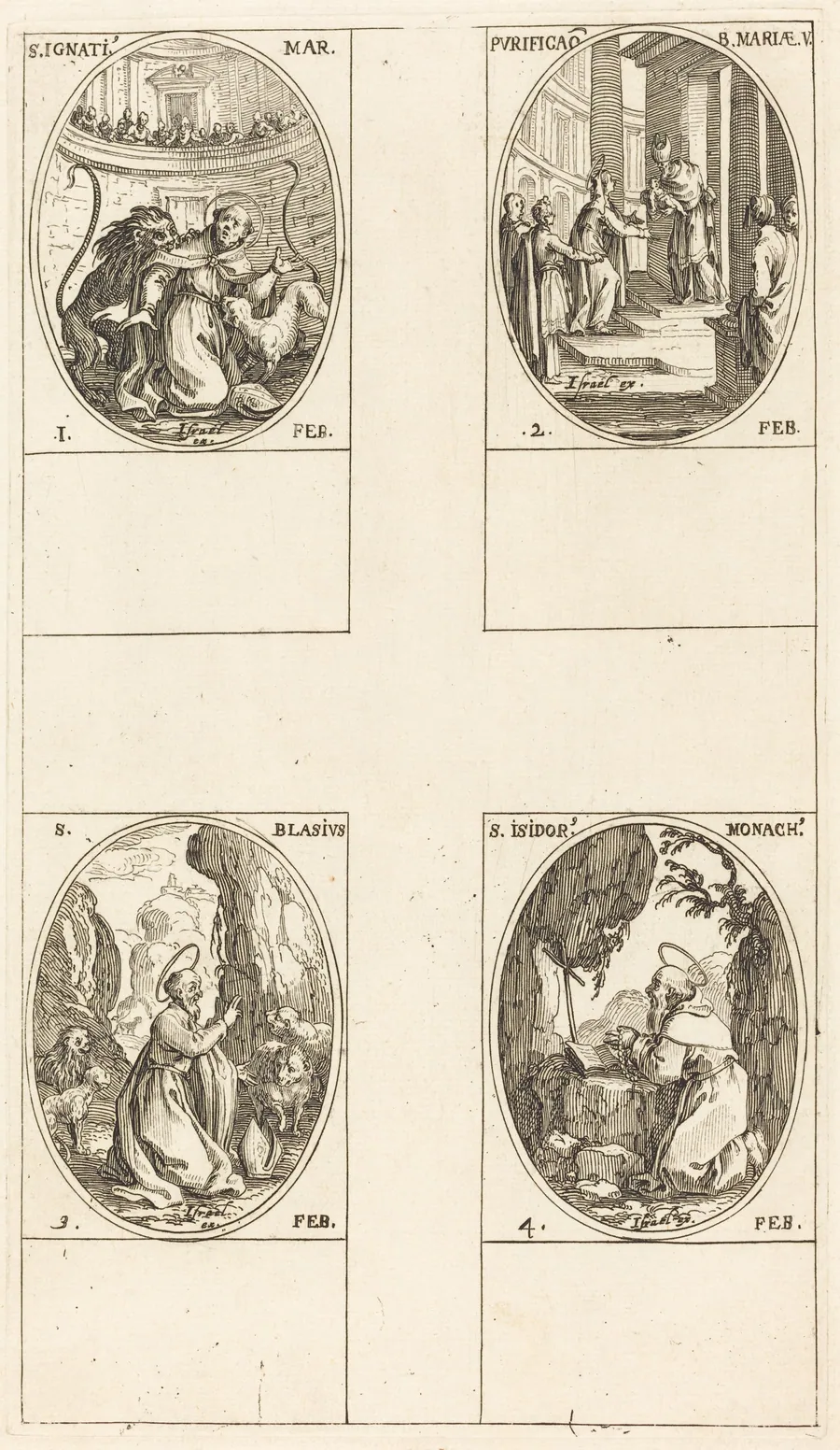 St. Ignatius; Purification of the Virgin; St. Blaise; St. Isidore by Jacques Callot