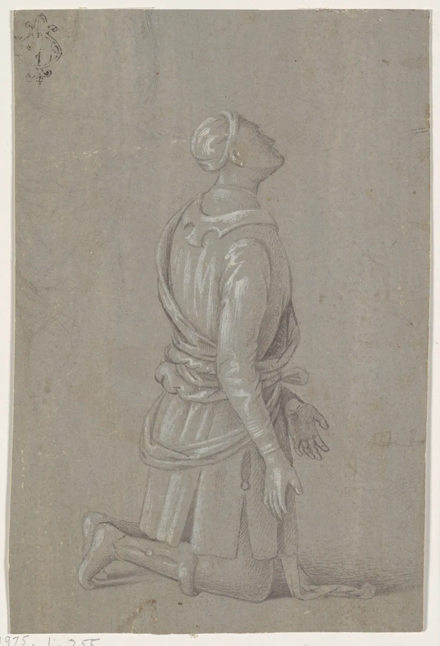 A Kneeling Man in Fifteenth-Century Costume (recto); a small, fragmentary sketch of a recumbant boy, probably by a later hand (verso) by Pinturicchio