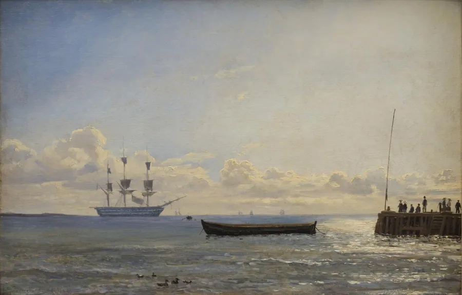 Et linjeskib til ankers by Emanuel Larsen