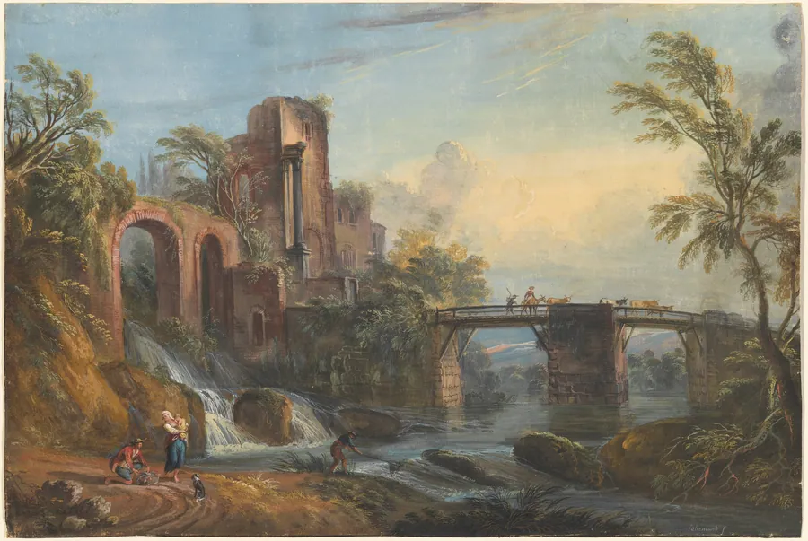 Dawn Landscape with Classical Ruins by Jean-Baptiste Lallemand