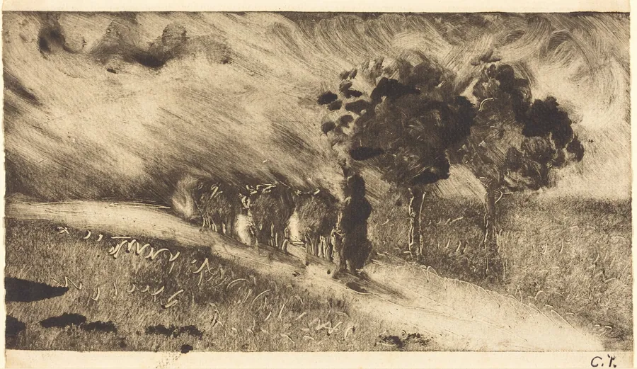 Herding the Cows at Dusk (Vachère le soir) by Camille Pissarro