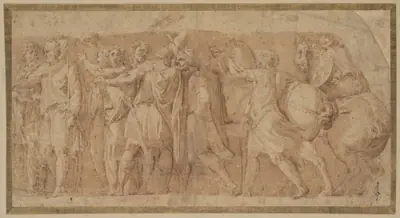 Frieze with Male Figures and Two Horses