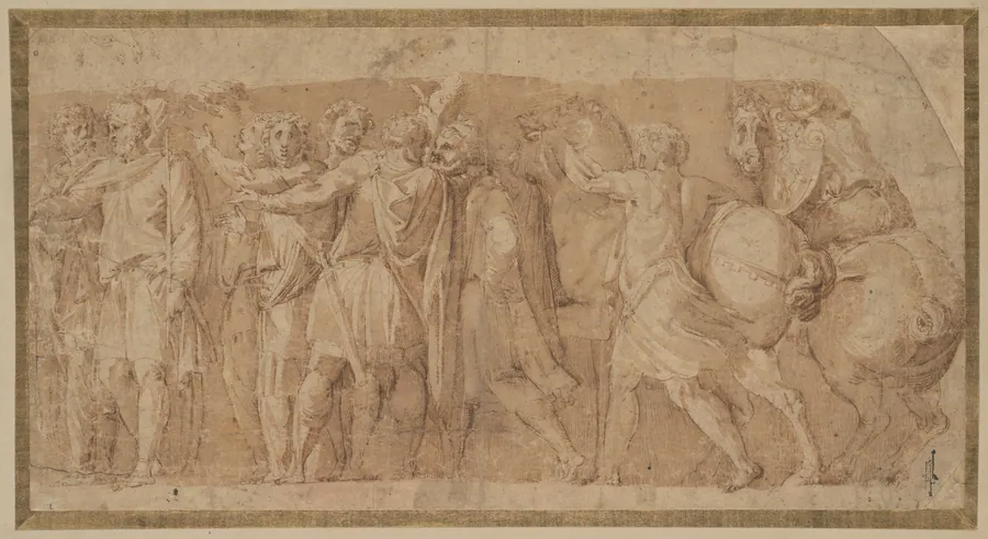 Frieze with Male Figures and Two Horses by Polidoro da Caravaggio