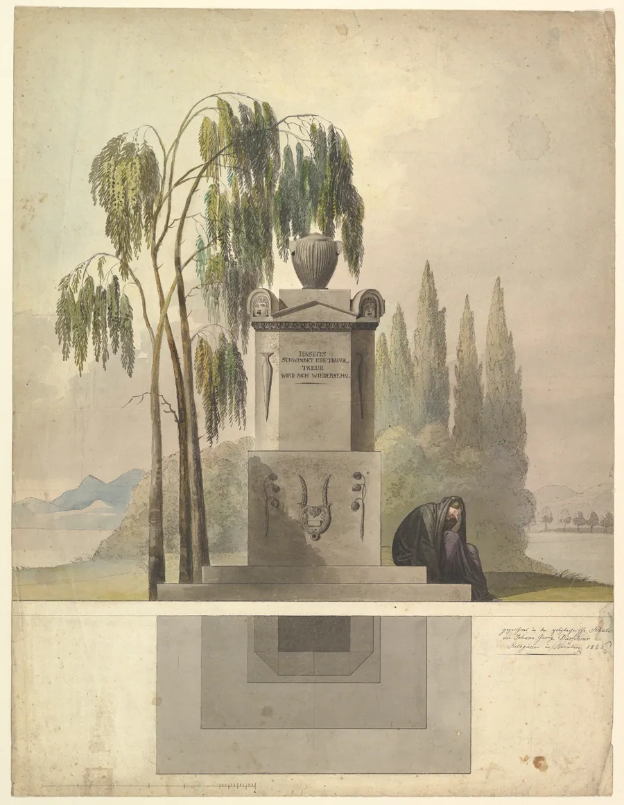 Design for a Tomb, Rothgeisser in Nuremberg (Elevation and Ground Plan) by Johann Georg Dürschner