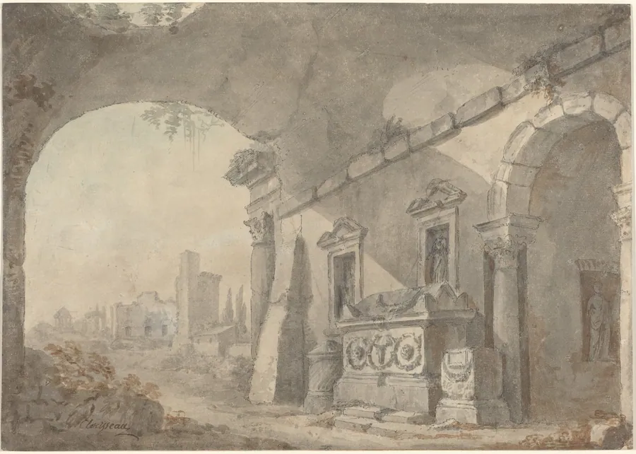 Roman Ruins with a Sepulchre by Charles Louis Clérisseau