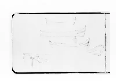 Sketches of Rowboat and Figure Standing in a Rowboat (from Sketchbook)