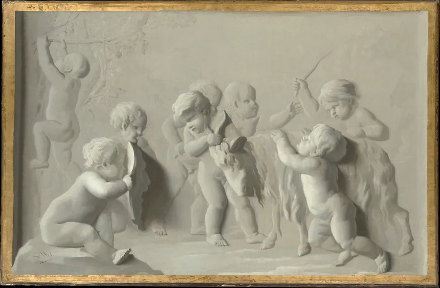Children Playing with a Goat by Jacob de Wit