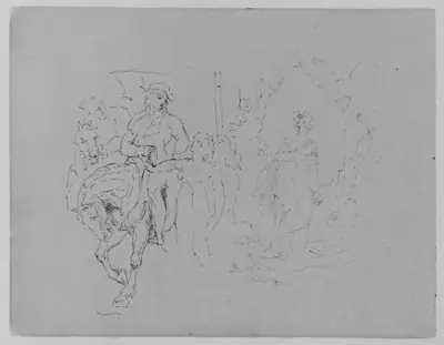 Man on Horseback with Standing Figure; Female in a Landscape (from Sketchbook)