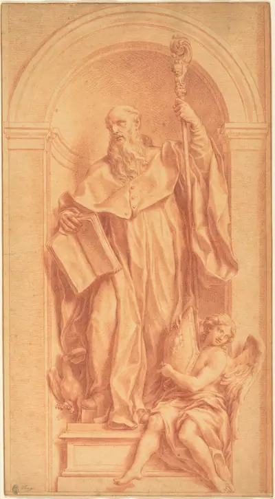 A Sculpture of Saint Benedict in a Niche