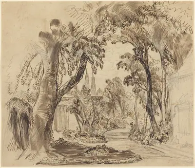 A Tree-lined Garden Path (Preliminary Sketch for "Sleeping Beauty and the Beast"?)