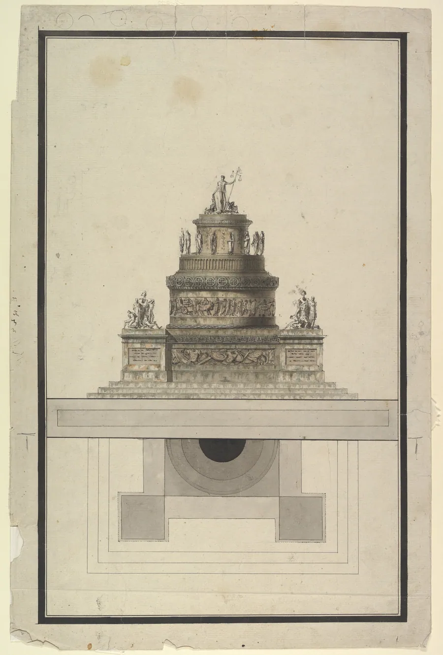 Elevation and Plan for a Round Mausoleum by Jean Charles Delafosse