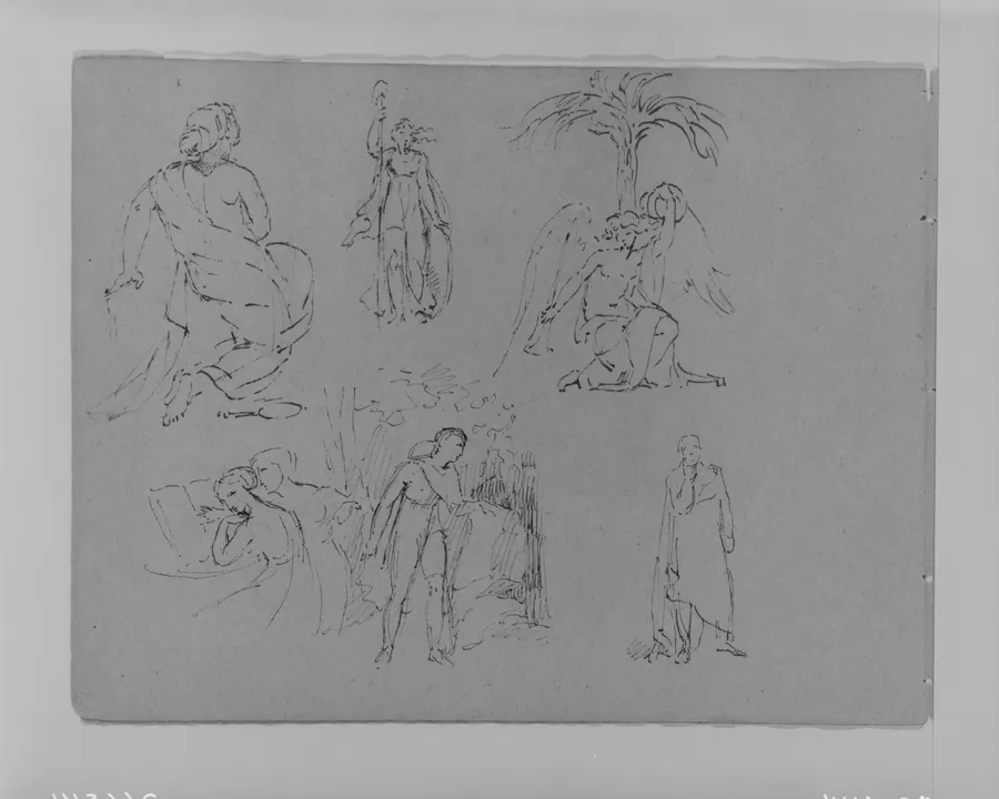 Six Figure Studies, Including an Angel Seated Beneath Palm Tree (from Sketchbook) by Thomas Sully