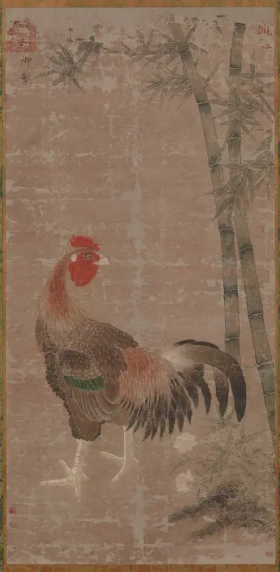 A cock and bamboos