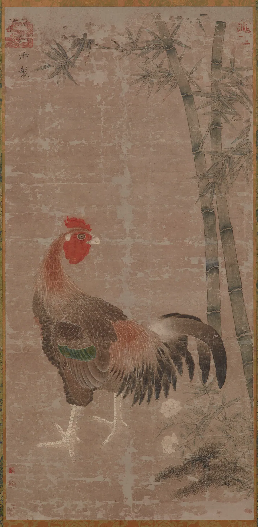 A cock and bamboos by Formerly attributed to Emperor Huizong (1082-1135 (reigned 1101-1125))