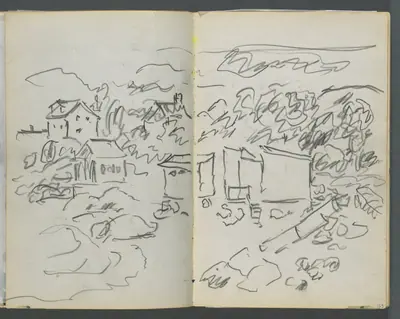 Sketchbook, The Dells, N° 127, page 124 & 125: Landscape with Houses