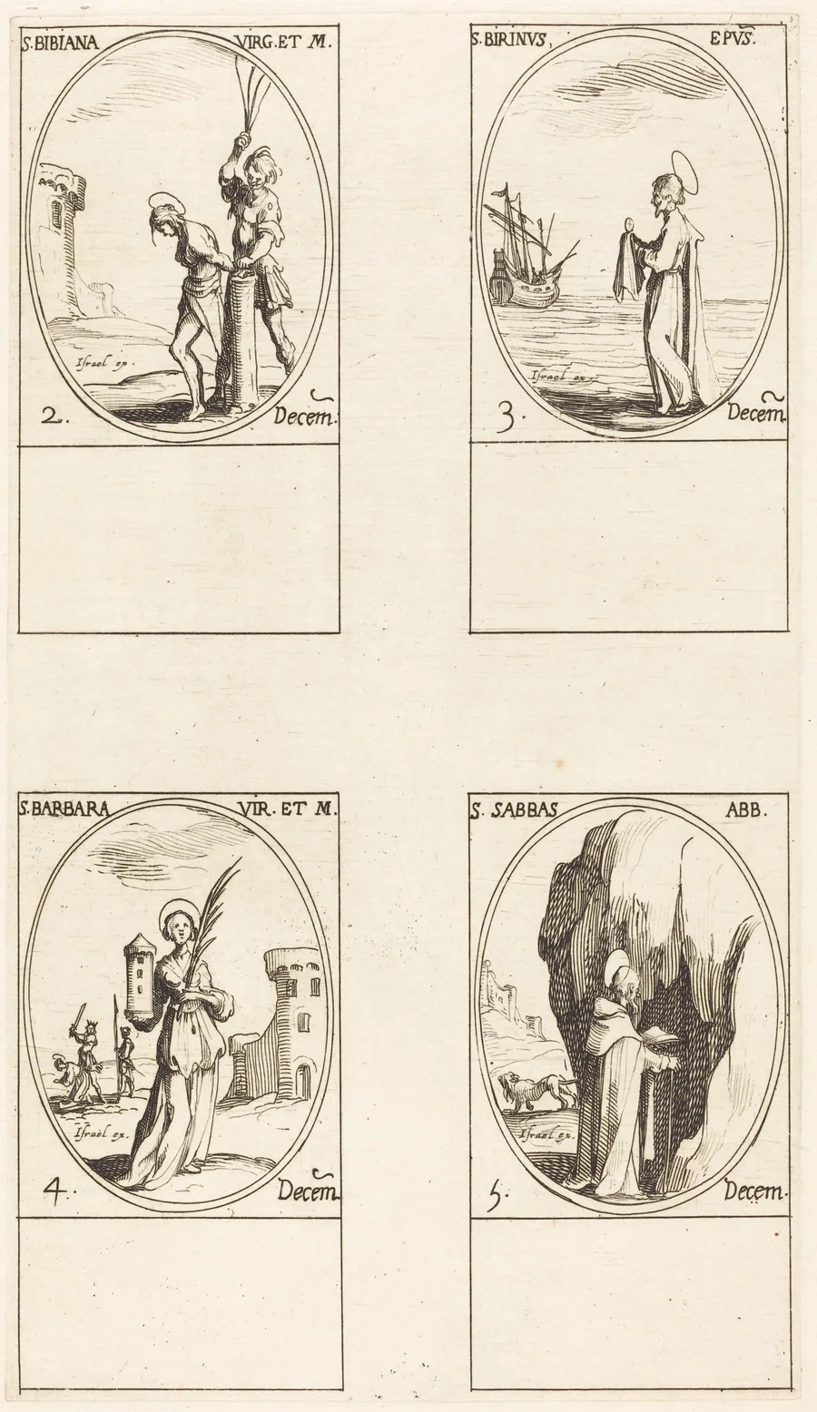St. Bibiana; St. Birinus; St. Barbara; St. Sabbas by Jacques Callot
