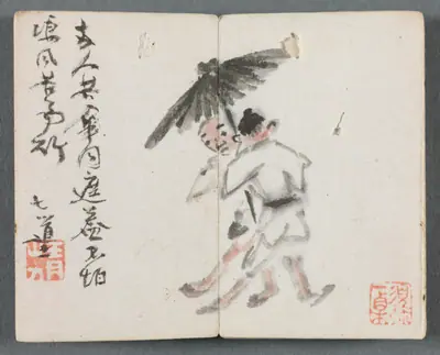 Miniature Album with Figures and Landscape (Two Men with Umbrella)