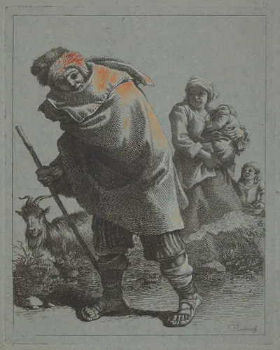 Shepherd with Walking Stick and a Peasant Woman with Child