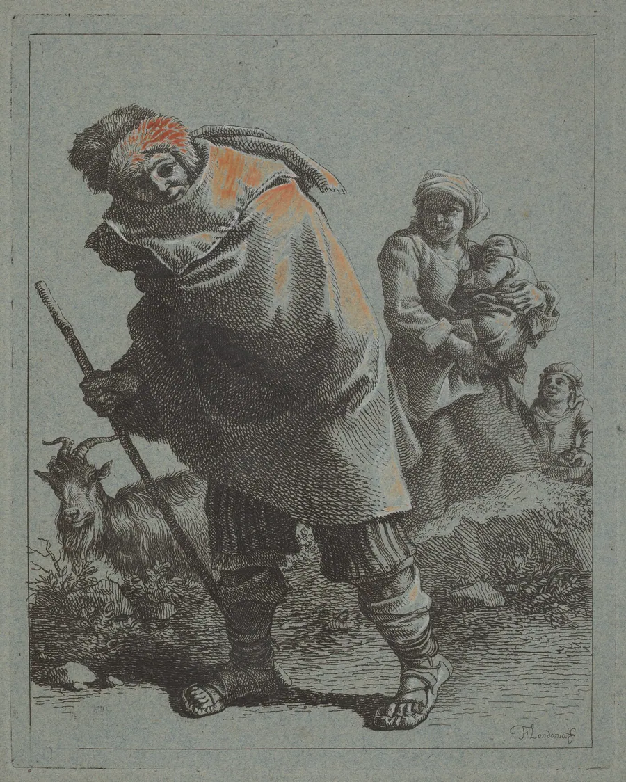 Shepherd with Walking Stick and a Peasant Woman with Child by Francesco Londonio