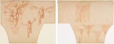 Three Studies of Angels for a Pendentive (recto); Studies for Christ Meeting His Mother on the Road to Calvary, Studies of an Angel in a Pendentive (verso)