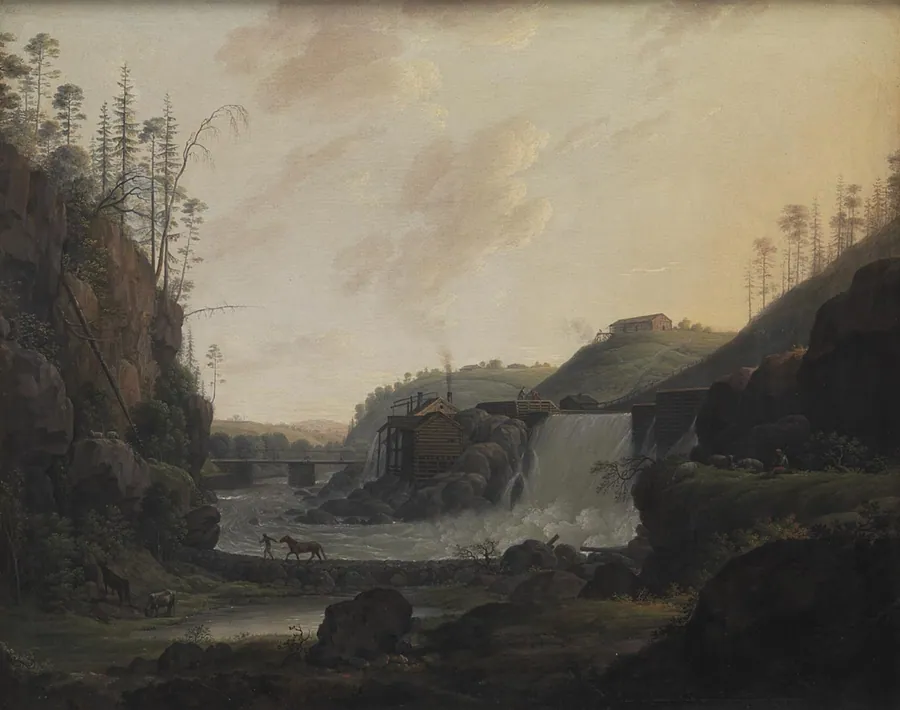 Flodlandskab med et vandfald nær Bogstad i Norge by Erik Pauelsen