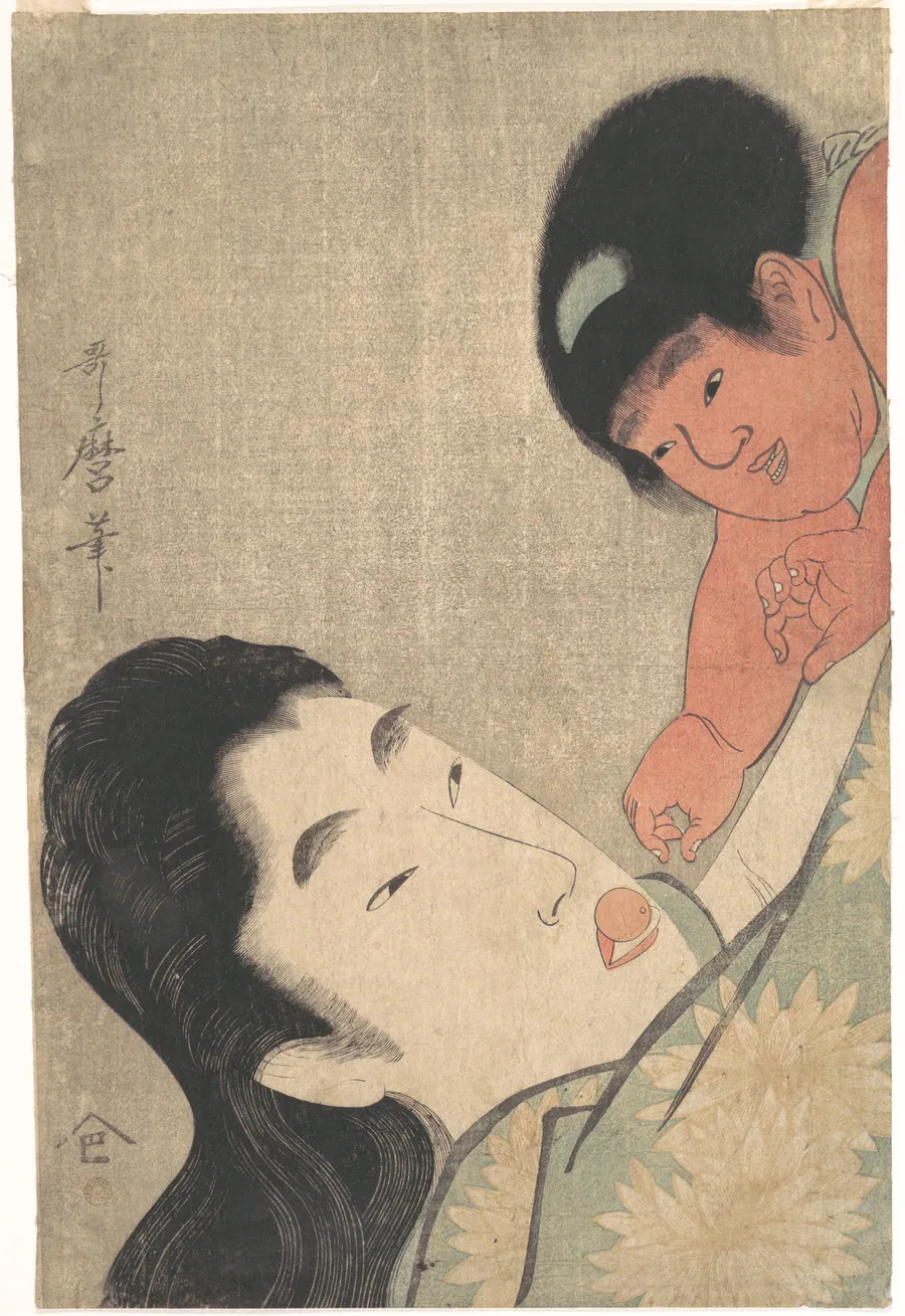 山姥と金太郎|Yamauba and Kintarō Playing with a Cherry by Kitagawa Utamaro 喜多川歌麿