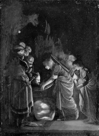 Johannes Døberens hoved frembæres. Natstykke