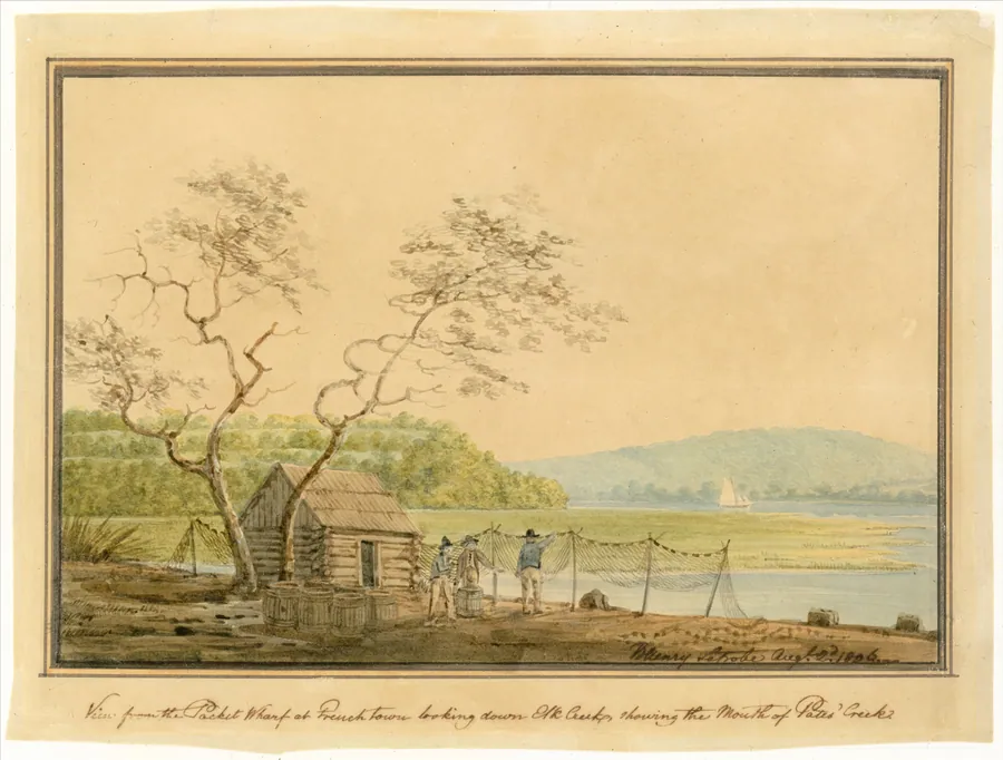 View from the Packet Wharf at Frenchtown Looking down Elk Creek by Benjamin Henry Latrobe