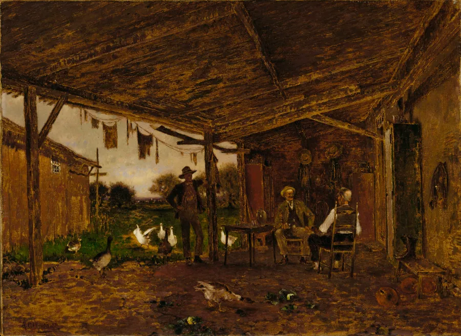 Friendly Neighbors by Alfred Cornelius Howland, born Walpole, NH 1838-died Pasadena, CA 1909
