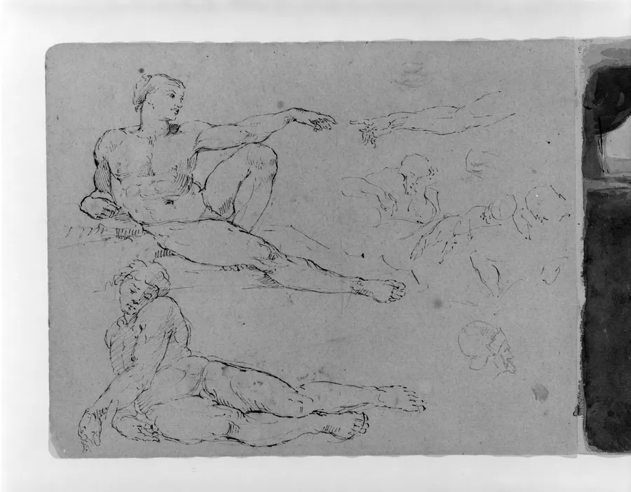 Creation of Adam; Sleeping Adam, after Michaelangelo; Other Figures; Profile of Head of Man in Helmut (from Sketchbook) by Thomas Sully